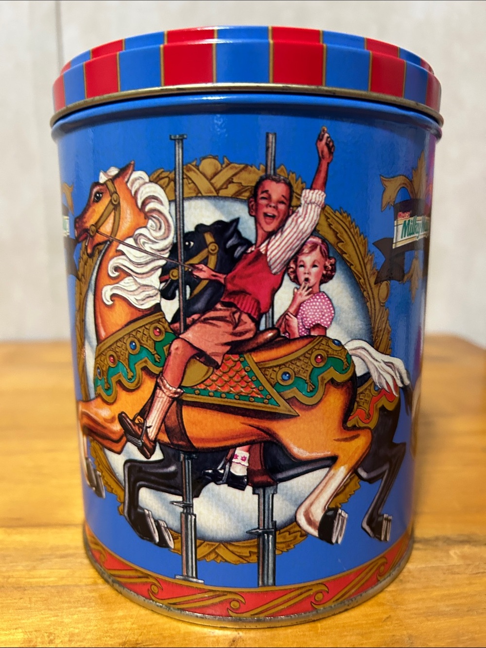 VINTAGE Milkyway Carousel Candy Tin - Blue Decorative Tin. Candy Bar Included!